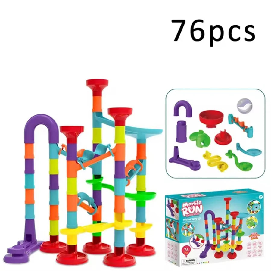 Construction Marble Run Race Track Building DIY Blocks Kids 3D Maze Ball Roll Toys Children Christmas Gift 45/93/113/142pcs Set