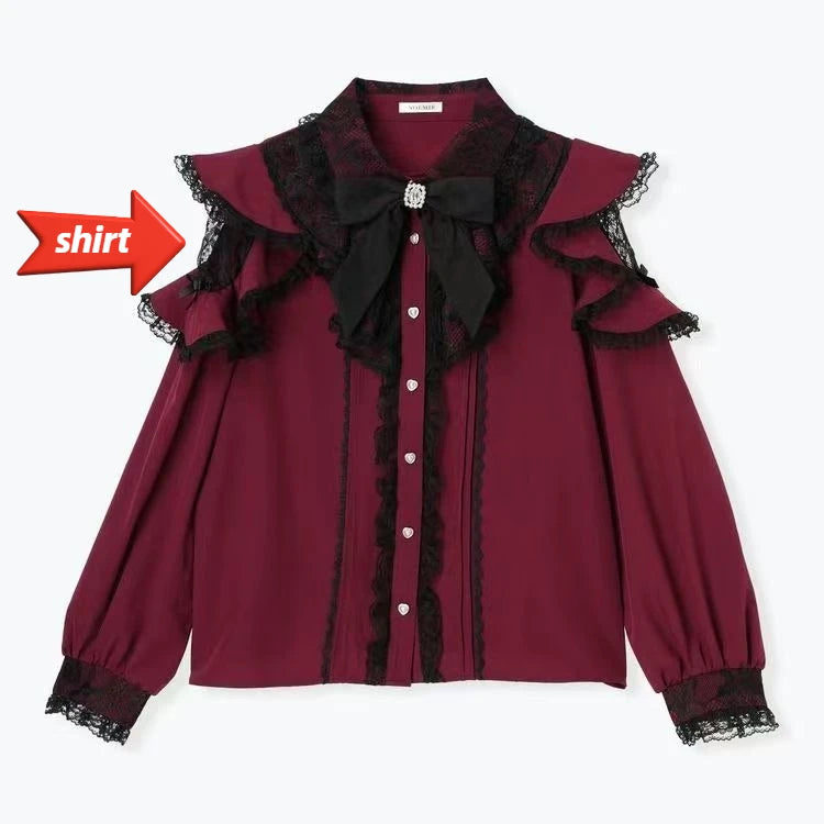 Jirai Kei Lolita Blouse Kawaii Top Women Cute Japanese Style Shirt with Bow Y2K Elegant Long Sleeve Sweet Casual Aesthetic Tops