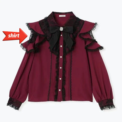 Jirai Kei Lolita Blouse Kawaii Top Women Cute Japanese Style Shirt with Bow Y2K Elegant Long Sleeve Sweet Casual Aesthetic Tops