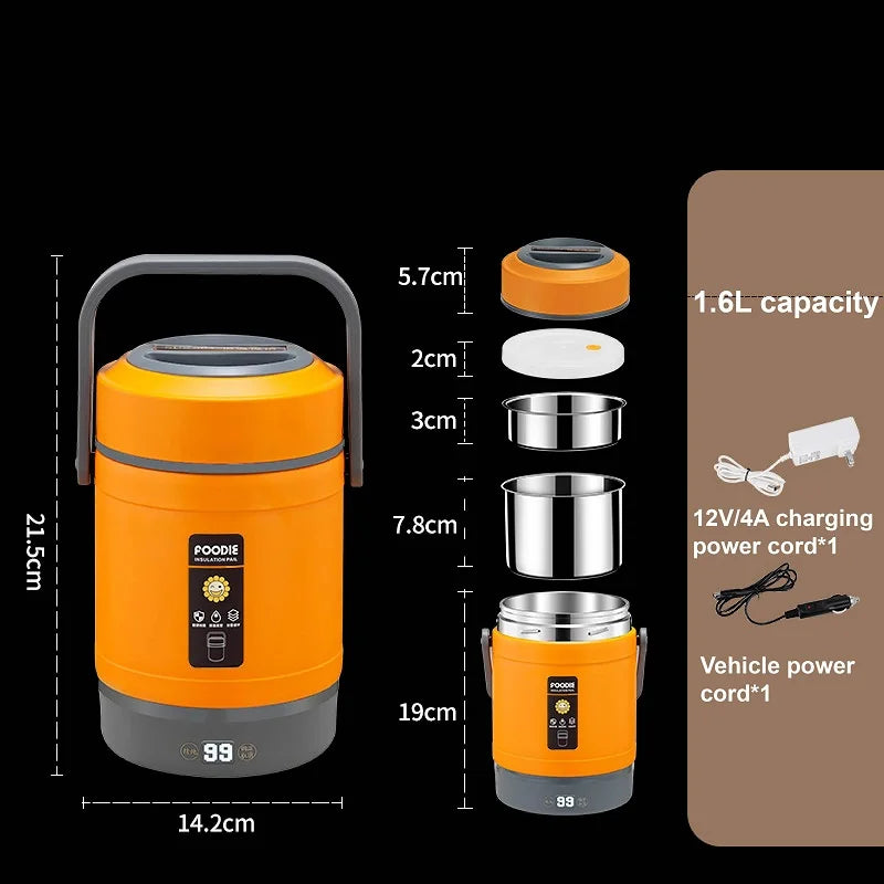 48W Office Electric Lunch Box 12V Car Rice Cooker 304 Stainless Steel Linner Keep Warm Lunch Box Outdoor Food Heaters1.6L/ 2L
