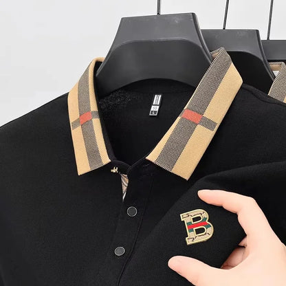 Luxury brand logo short sleeved polo shirt for men's summer new high-end silk cotton breathable casual fashion T-shirt clothing