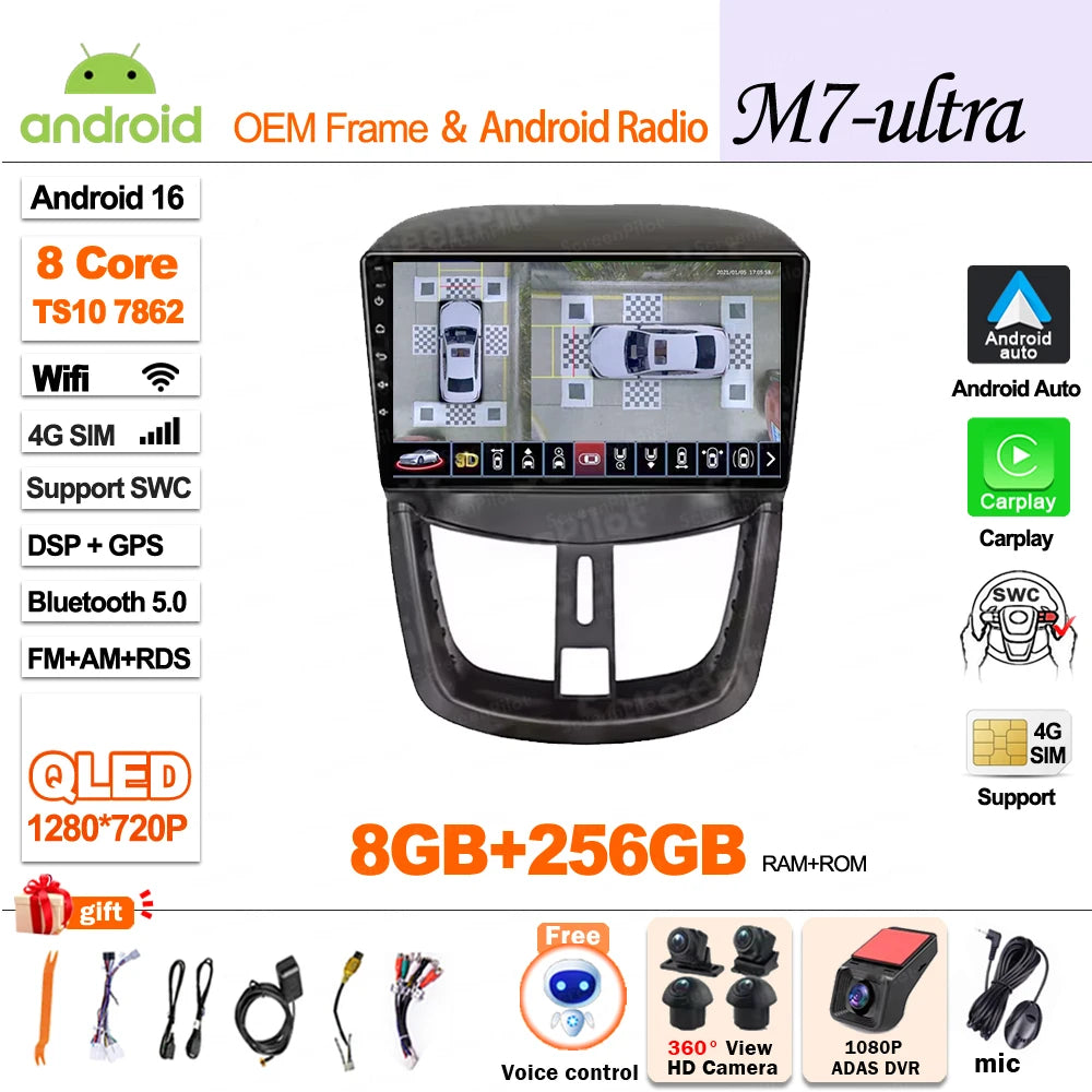 Android 15 For Peugeot 207 207CC 2006 - 2015 Car Radio Multimedia Video Player Stereo Head Unit 2 din Wireless Android Auto Wifi