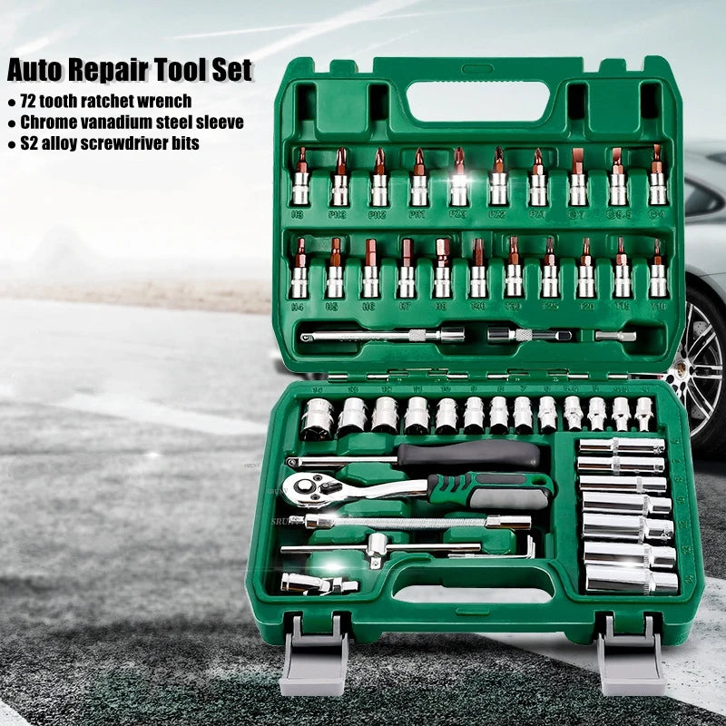 Advanced Car Repair Kit , Ratchet Wrench Set with Sockets Screwdriver Bits, Professional Tool Set, Car Maintenance Essentials