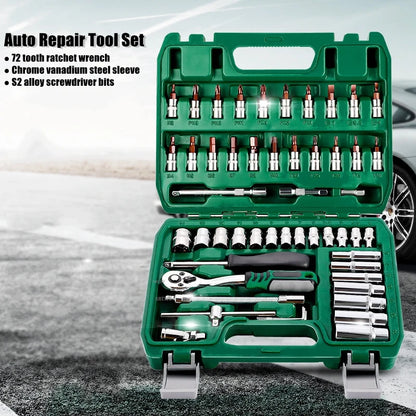 Advanced Car Repair Kit , Ratchet Wrench Set with Sockets Screwdriver Bits, Professional Tool Set, Car Maintenance Essentials