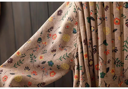 Retro Print Loose Knitted Dress Half High Collar Base Layer Skirt Autumn Winter Long Straight A-Line Dress for Women