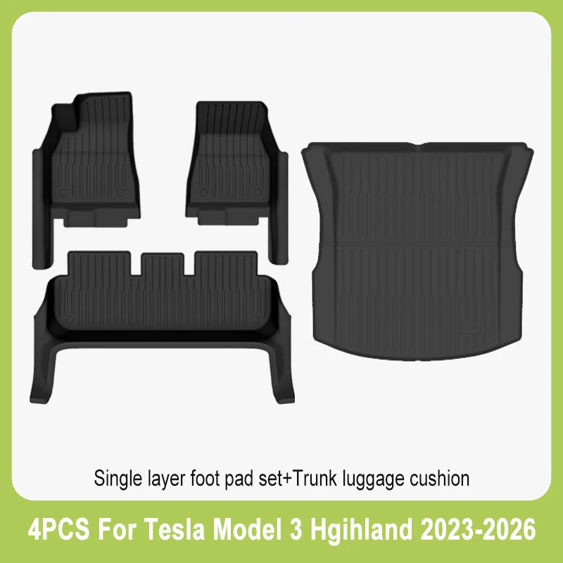 For New Tesla Model 3 Highland Car Floor Mats All-inclusive Threshold Style Foot Pads TPE Cargo Liner Seat Backrest Protective