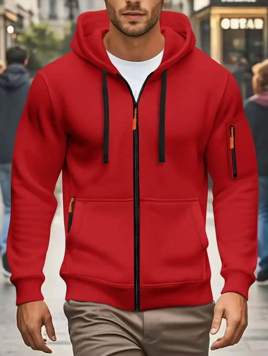 Men autumn and winter New Hoodies Long Sleeve Sweatshirt pocket Zipper Design Hooded Sweatshirt  Men Sportswear Casual Jacket