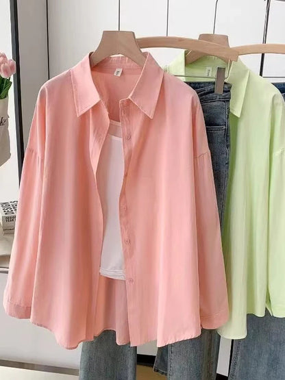 Dopamine Hong Kong Style Retro Korean Collar Long Sleeve Shirt Fashionable Versatile Lazy Slimming Commute Top Women's Shirt