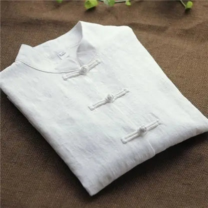 Cotton Linen Shirt Chinese Style Men Women Clothing National Style Tang Costume Button up Long Sleeve Stand Collar Zhongshan ...