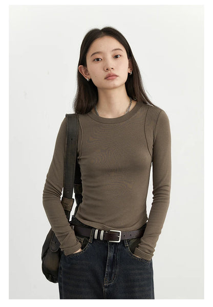 CHIC VEN Women T-Shirts Solid New Basic Heating Cashmere Round Neck Woman Tees Slim Fit Female Tops Spring Autumn 2024