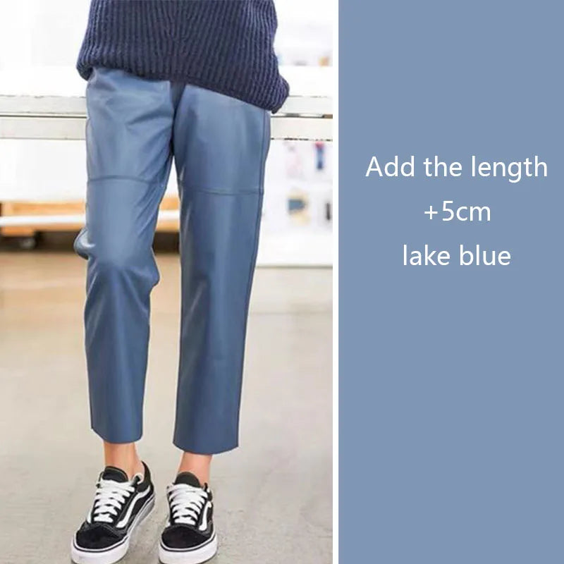 2026 New Streetwear Plus Size Pants Y2k Fashion Genuine Leather Harem Pants Women Real Sheepskin Trousers High Elastic Waist