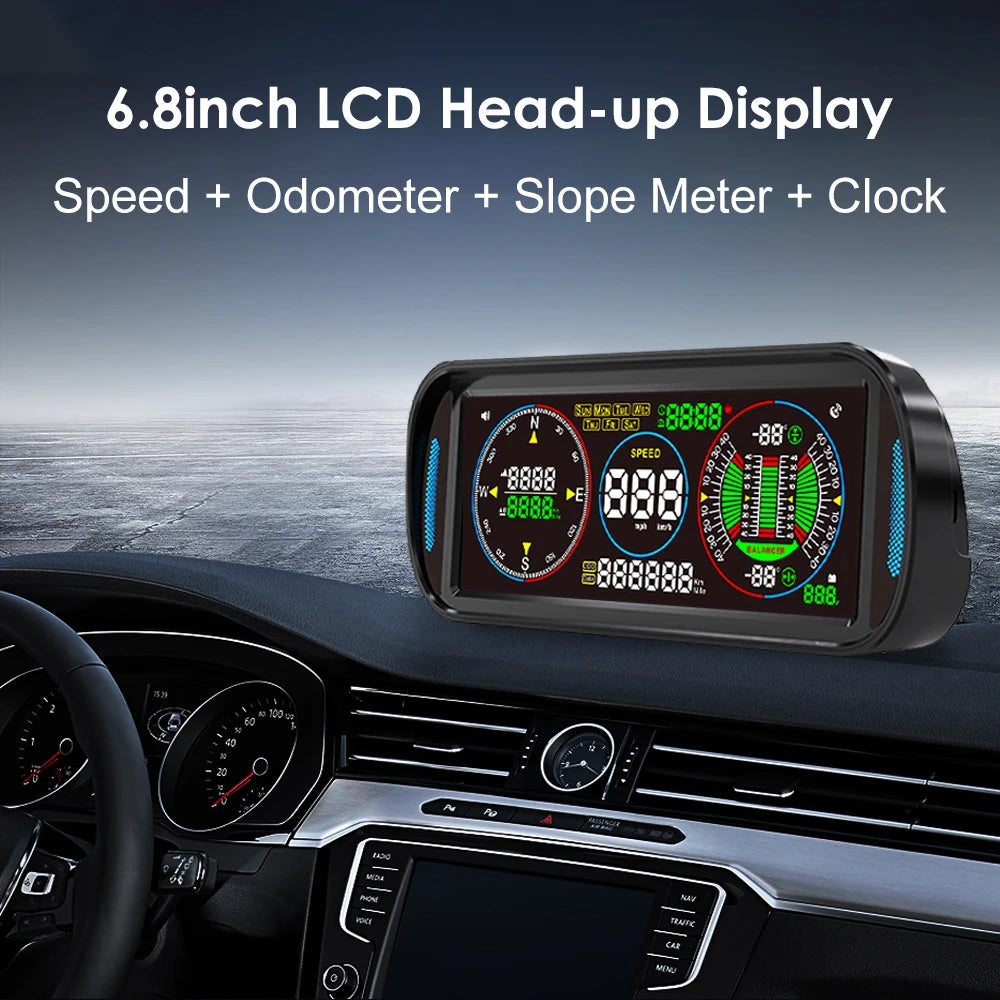 KWHUD Inclinometer 4X4 Off Road LCD Screen HUD Display Car Speedometer Digital GPS Odometer Tilt Pitch Angle Slope Meter Gadgets