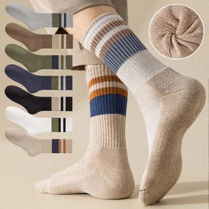 5 Pairs Premium Thickened Business Seasonal Versatile Stylish Mid-calf Socks for Men Anti-odor Mid-calf Athletic Socks