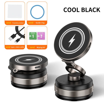 Folding 15W wireless charging car phone holder vacuum suction 360 ° rotating magnetic support bracket