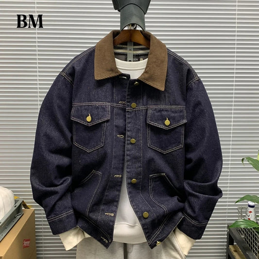 Men's Regular Fit Vintage Washed Corduroy Trucker Jacket with Collar Multi Pocket Retro American Style Casual Spring Autumn