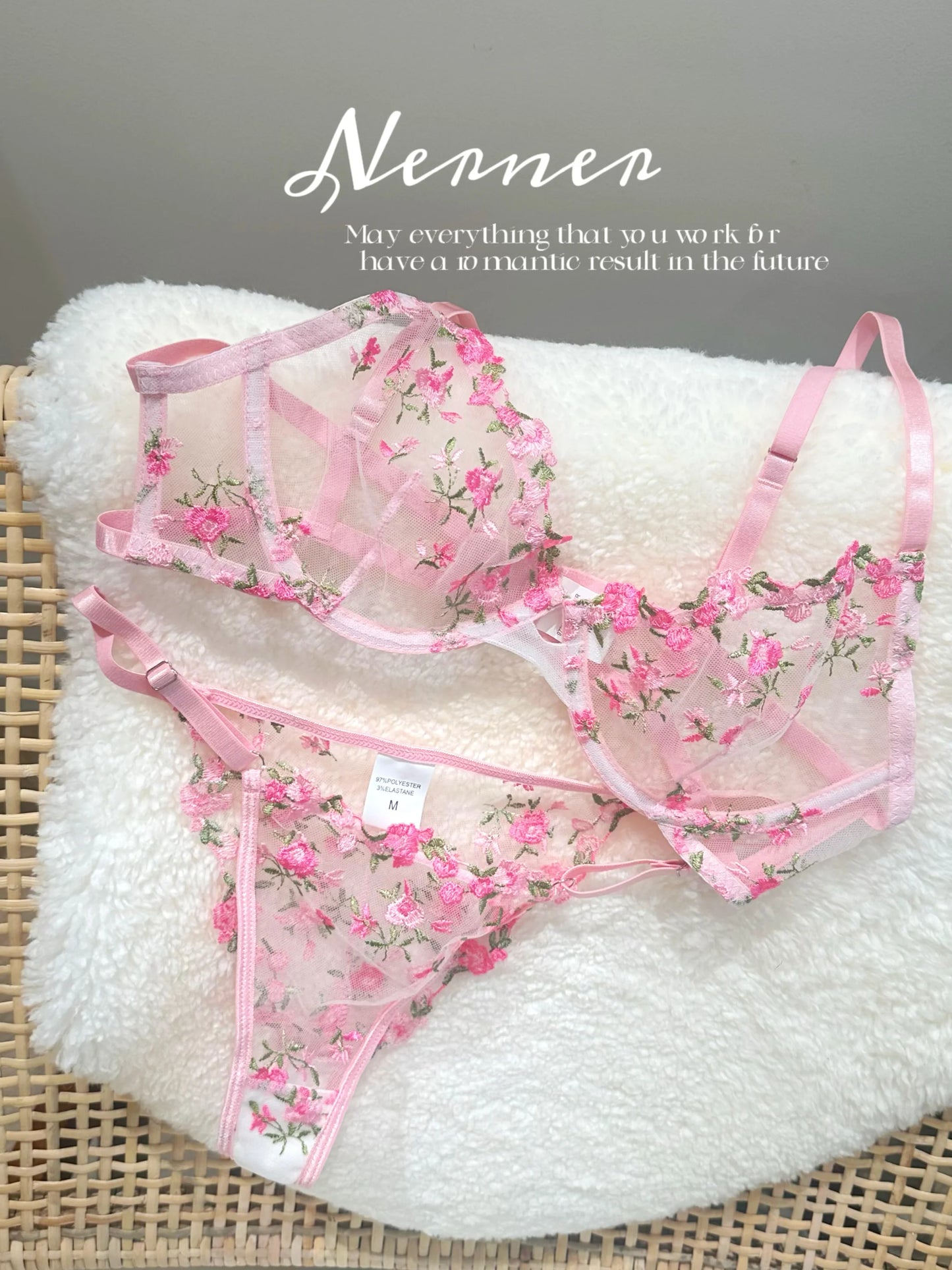 Pure & Sexy Japanese Lingerie Set, Pink Floral Tulle with Embroidery, Harajuku Style Aesthetic Set BANERDANNI Sexy Panty &Tusjy