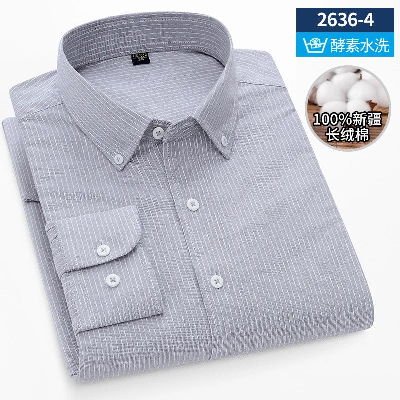 Men's long sleeve shirt pure cotton breathable comfortable business casual slim top shirt trend spring and summer formal wear