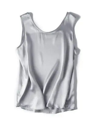 SuyaDream. Women Basic Cozy Tanks, 100%Real Silk, O neck Sleeveless Chic T Shirt, 2025 Solid Summer Vests, White, Pink, Beige
