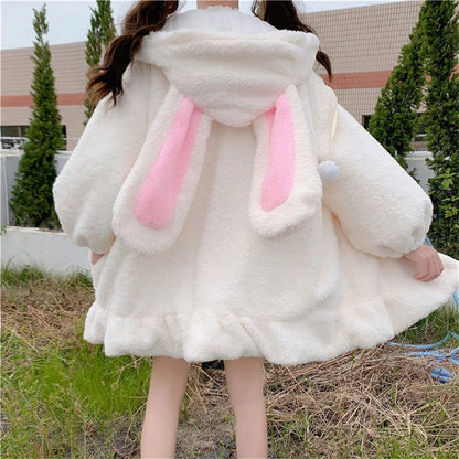 Winter Hoodies Warm Kawaii Rabbit Ears Women Sweatshirt Girl Lolita Hooded Zip-up Casual Sweatshirts Harajuku Hoodie Long Sleeve