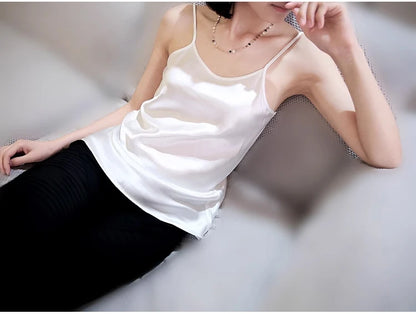 Women's 100% Mulberry Silk 16 momme Spaghetti Strap Camisole Tank Top Vest Sleepwear M-4XL YM002