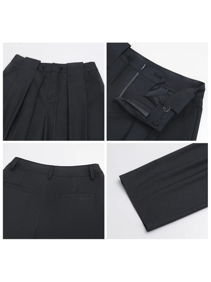 CHIC VEN Women Pants Solid Loose Casual Wide Leg Pant Drawstring Pleated Female Suit Trousers Office Ladies Sping Autumn 2025