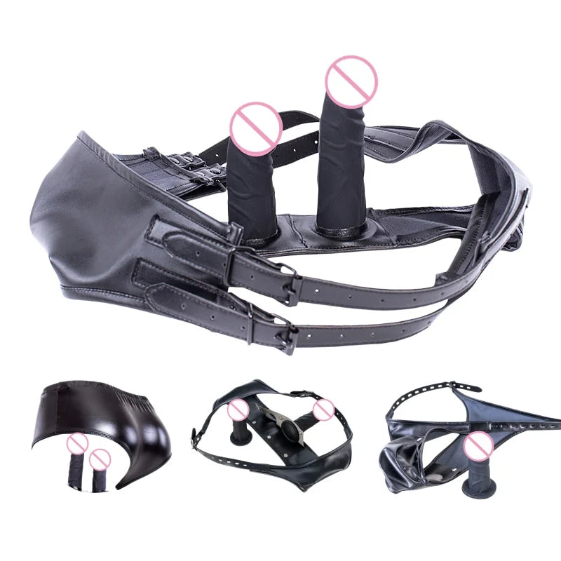 Erotic Bondage Harness Panties with No Vibration Silicone Dildo Vaginal Anal Plug for Women Intimate Strap-on Chastity Pants