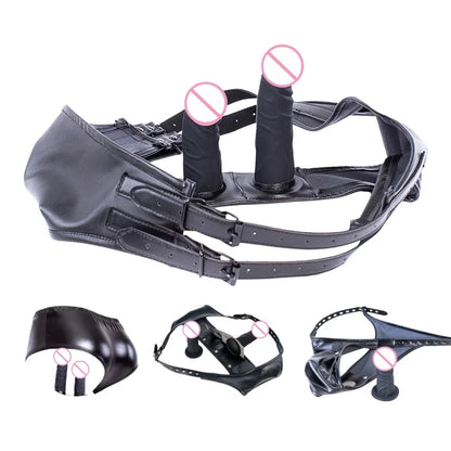 Erotic Bondage Harness Panties with No Vibration Silicone Dildo Vaginal Anal Plug for Women Intimate Strap-on Chastity Pants