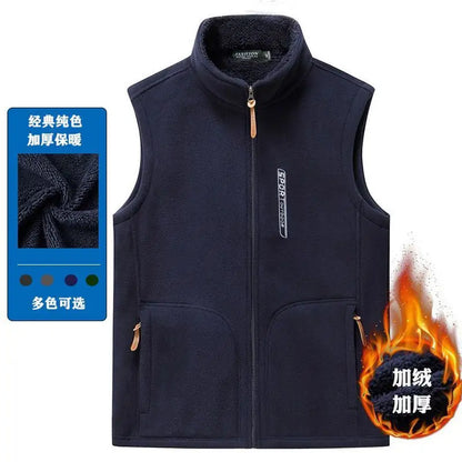 Men's Warm Vest Coat Polar Fleece Windproof Outdoor Multi Pocket Sports Sleeveless Jacket Casual Thick Letter Print Waistcoat