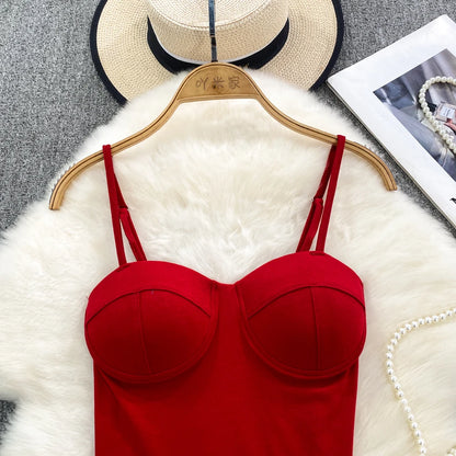 Sexy Fashion Design Camisole Tank Top Women Slim Fit Outerwear Spicy Base Shirt Sexy Backless Vest Short Straight Cut Bodycon