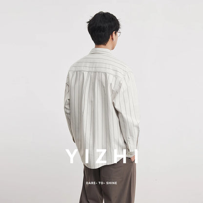 Fashion Oxford Wide Striped Cotton Lapel Long-sleeved Shirt Men Spring And Autumn 2026 New Men's Shirt Trend