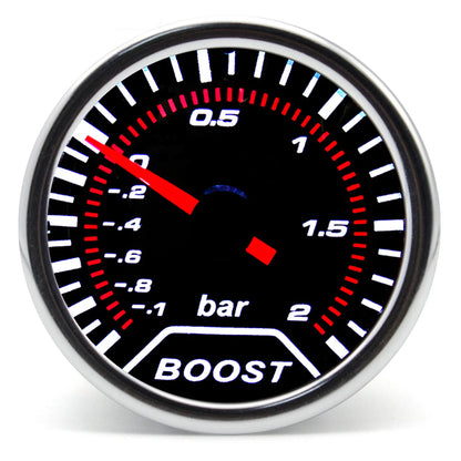 2" 52mm Universal 12V LED Smoke Len -1~0~2 BAR Turbo Boost Gauge Meter / Turbo Boost Meter with White LED Backlight For 12V Car