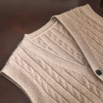 A-Class 100% Pure Cashmere Vest Men's V-Neck Knitted Cardigan Autumn Winter New Twist Flower Business Shoulder Men's Clothing