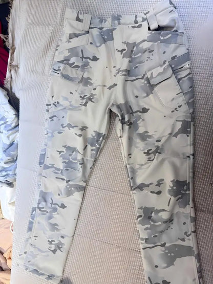 Men's Snow Camo Shark Skin Tactical Pants, Winter Fleece Lined Waterproof Windproof Softshell Trousers for Outdoor Skiing Hiking