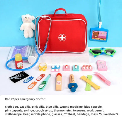 Pretend Play Doctor Toys Educational Toys for Children Kid Wooden Simulation Dentist Check Brush Teeth Medicine Set Role Playing
