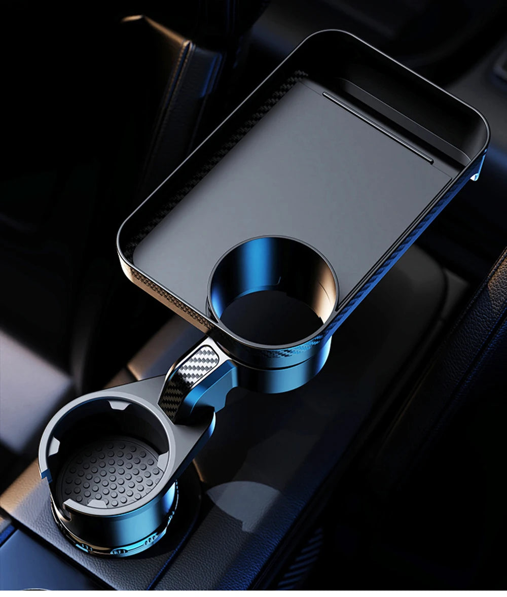 Car Cup Holder Expander Multi-Function Drink Holder with Food Table 360-Degree Adjustable Base Tray for Snack