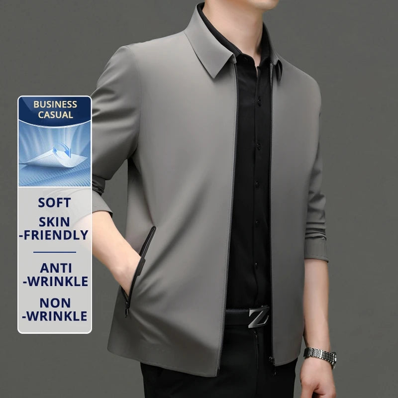 High End Anti Wrinkle Mature Men Business Dad's Outfit Casual Blazer Jacket Autumn Windbreaker Middle Aged Executive Coats