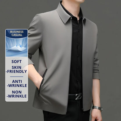 High End Anti Wrinkle Mature Men Business Dad's Outfit Casual Blazer Jacket Autumn Windbreaker Middle Aged Executive Coats