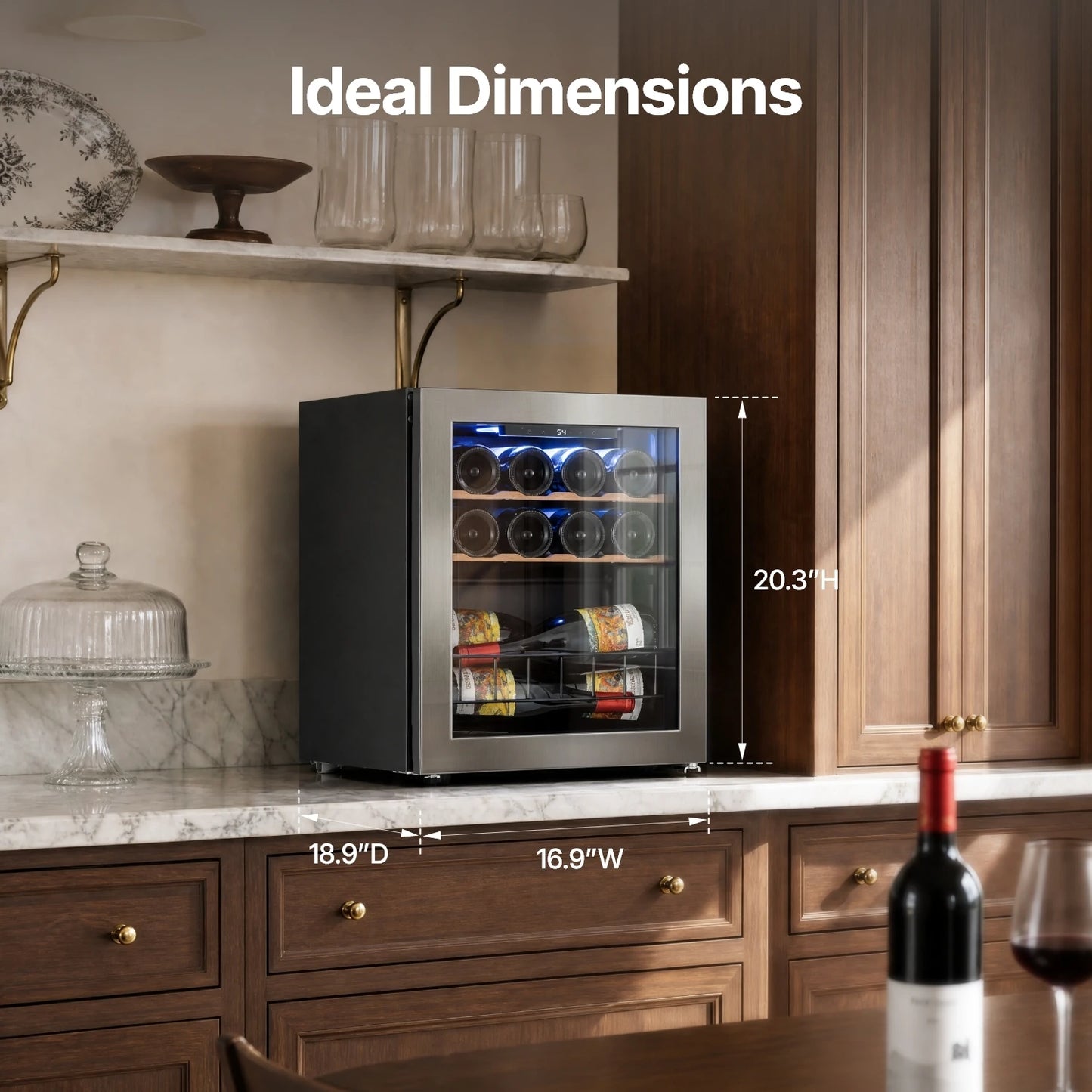 14 Bottle Mini Wine Fridge Cooler Refrigerator Freestanding for Red 37-65℉ for Home Bar Kitchen