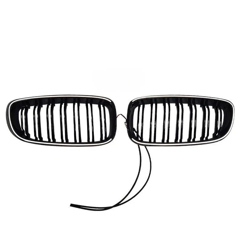 For BMW 3 Series GT F34 2012 - 2020 Double Lines Fromt Bumper Kidney Racing LED Light Grille Lamp Grill Gloss Black Car Styling