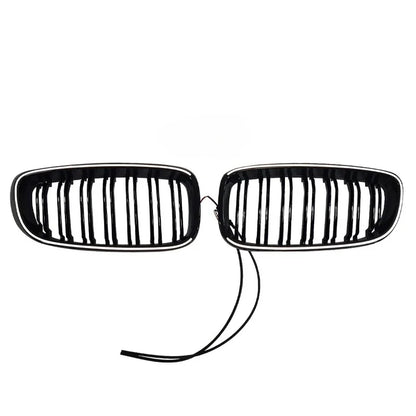 For BMW 3 Series GT F34 2012 - 2020 Double Lines Fromt Bumper Kidney Racing LED Light Grille Lamp Grill Gloss Black Car Styling