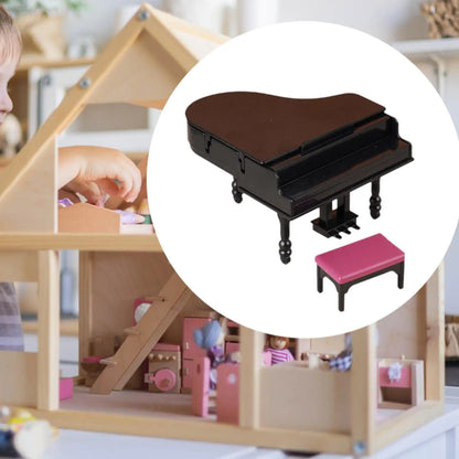 Dollhouse Mini Grand Piano Interactive Flip Cover Miniature Musical Instrument Furniture for Doll House Living Room