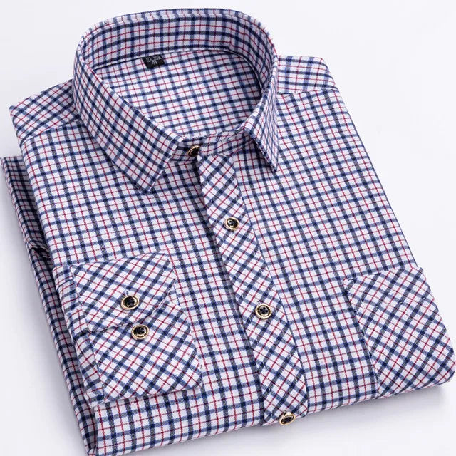 New Fashion Shirts For Men's Long Sleeve Spring Autumn Soft Regular-fit Brushed Single Pocket Checked Comfort Casual Plaid Shirt