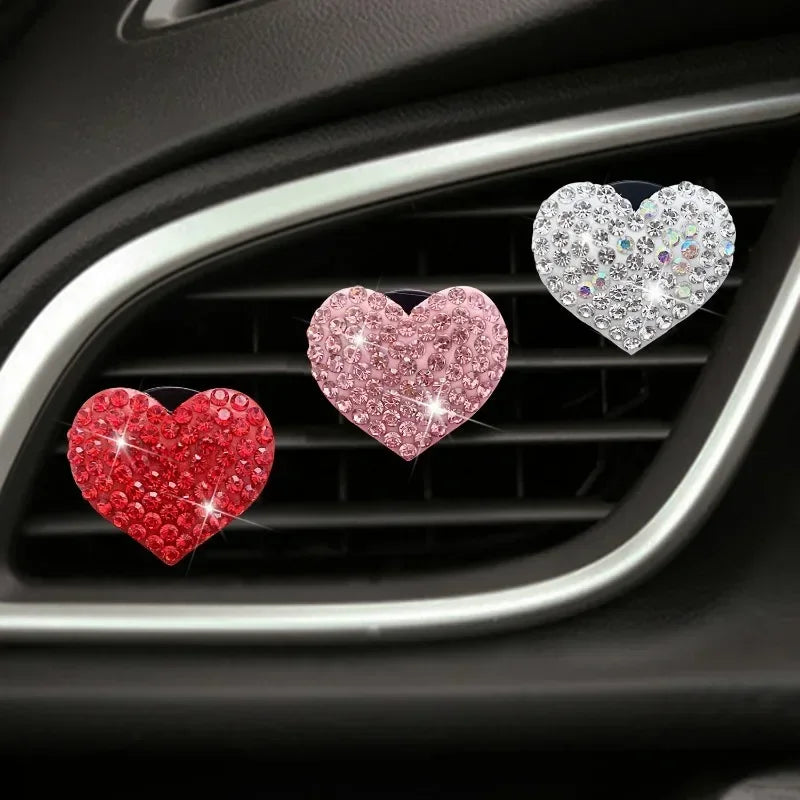 Sparkling Heart Rhinestone Car Decoration Cute Car Perfume Clip Aromatherapy Air Conditioning Car Accessories Supplies