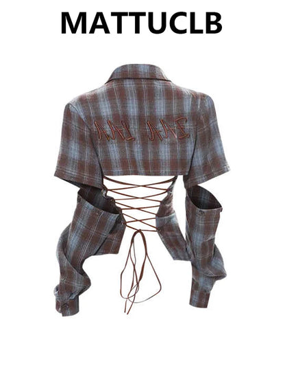 2025 Spring Summer Women Y2k Design Harajuku Shirts Long Sleeve Aesthetic Tops Backless Blouses Design Grunge New Goblin Core