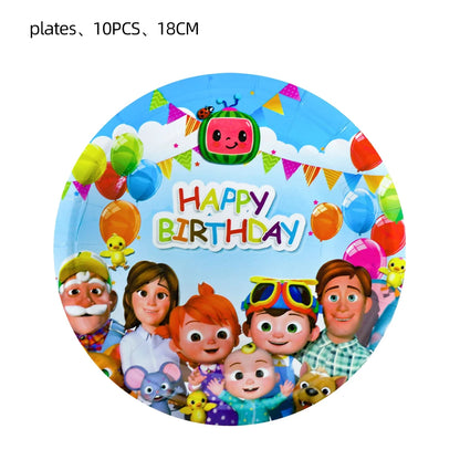 Cocomelon Birthday Party Decoration Tableware Set Birthday Cup Plate Napkin Tablecloth Cake Topper Balloon Party Favors Gifts