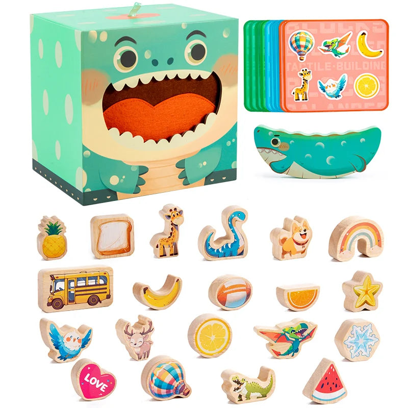 Wooden dinosaur balance touch large building blocks, children's shape recognition fine motor training educational toys