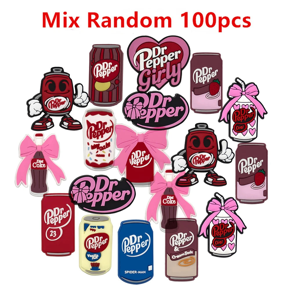 13-100pcs Dr Pepper Soda Bottle Drink Shoe Charms Shoes Accessories Decoration Buckle Fit Clog Sandal Wristbands Accessory