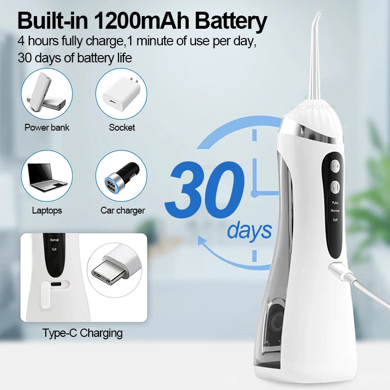 Teeth Oral Irrigator Rechargeable Water Flosser Portable 200ML Water Tank Teeth Cleaning Irrigator Dental Water Jet Irrigator