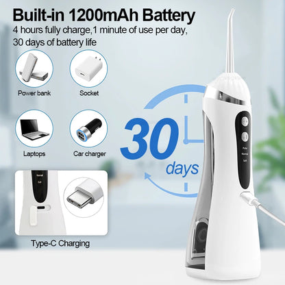 Teeth Oral Irrigator Rechargeable Water Flosser Portable 200ML Water Tank Teeth Cleaning Irrigator Dental Water Jet Irrigator
