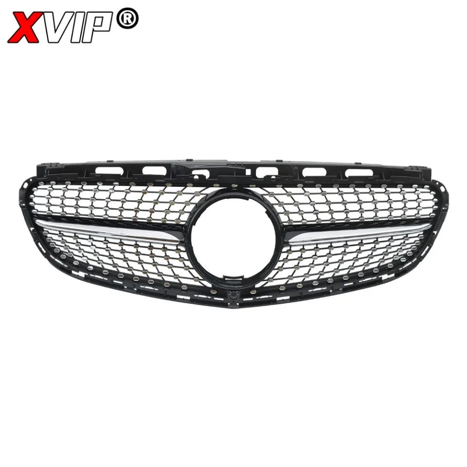 XVIP Chrome Black Diamonds Style Upper Grille Grill For Mercedes Benz E-Class W212 4 Door 2014-16 E200 E250 E300 E350 E400 E500